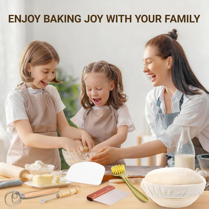 9 Inch Round Sourdough Proofing Basket, 7-Piece Baking Kit with Linen Liner & Tools, Bread Baking Supplies Gift Set