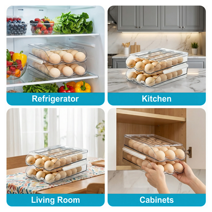 36-Count 2-Tier Rolling Egg Holder, Clear Plastic Stackable Egg Container with Lid