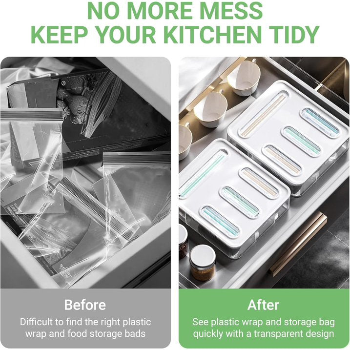 4-in-1 Food Storage Bag Organizer for Drawer or Wall, Holds Gallon, Quart, Sandwich & Snack Bags, Space Saving Plastic Baggie Holder, Easy Access Kitchen Organizer