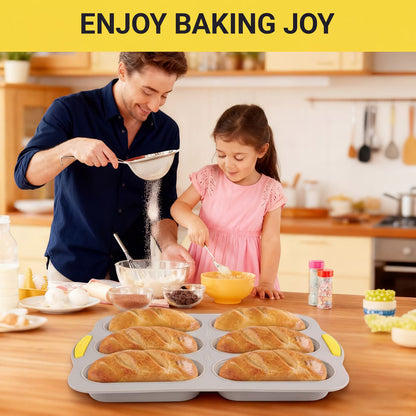 6-Cavity Silicone Baguette Bread Pan, Non-Stick French Bread & Hot Dog Bun Mold, Foldable Loaf Pan Baking Tool