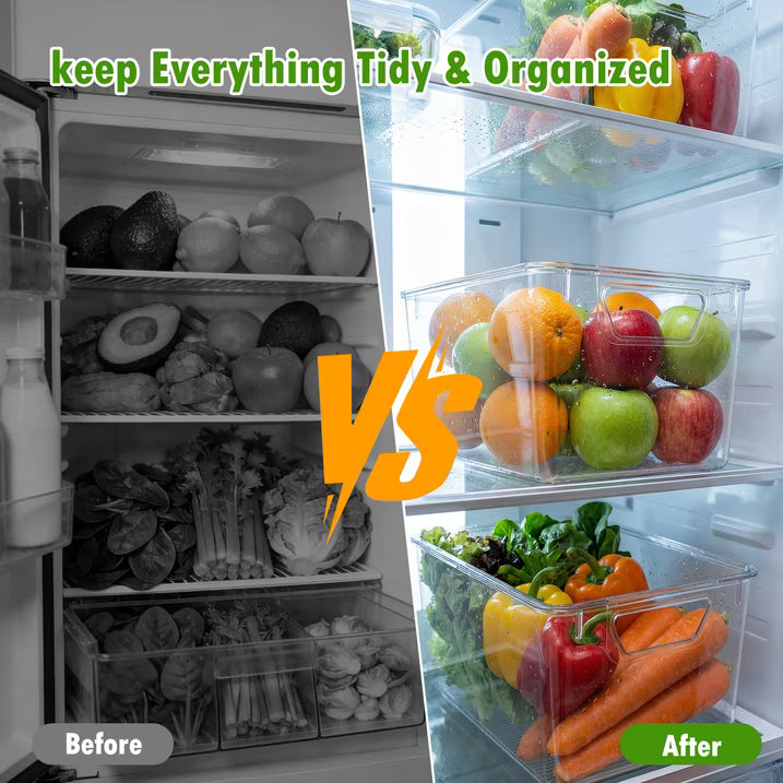 4-Pack Clear Storage Bins with Lids, Stackable Plastic Organizer Bins for Pantry, Fridge, Freezer, Cabinet