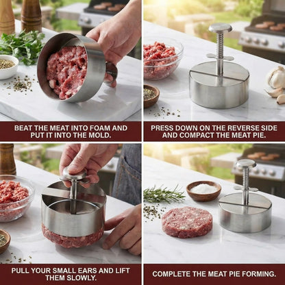 3.9 inch Round Burger Maker Press, Hamburger Press, Adjustable Stainless Steel Burger Patty Press for Kitchen BBQ & Sandwich, Hamburger Patty Press