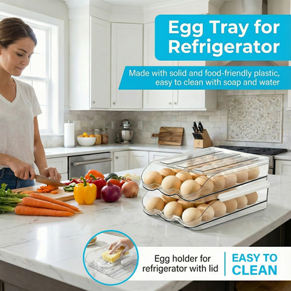 36-Count 2-Tier Rolling Egg Holder, Clear Plastic Stackable Egg Container with Lid
