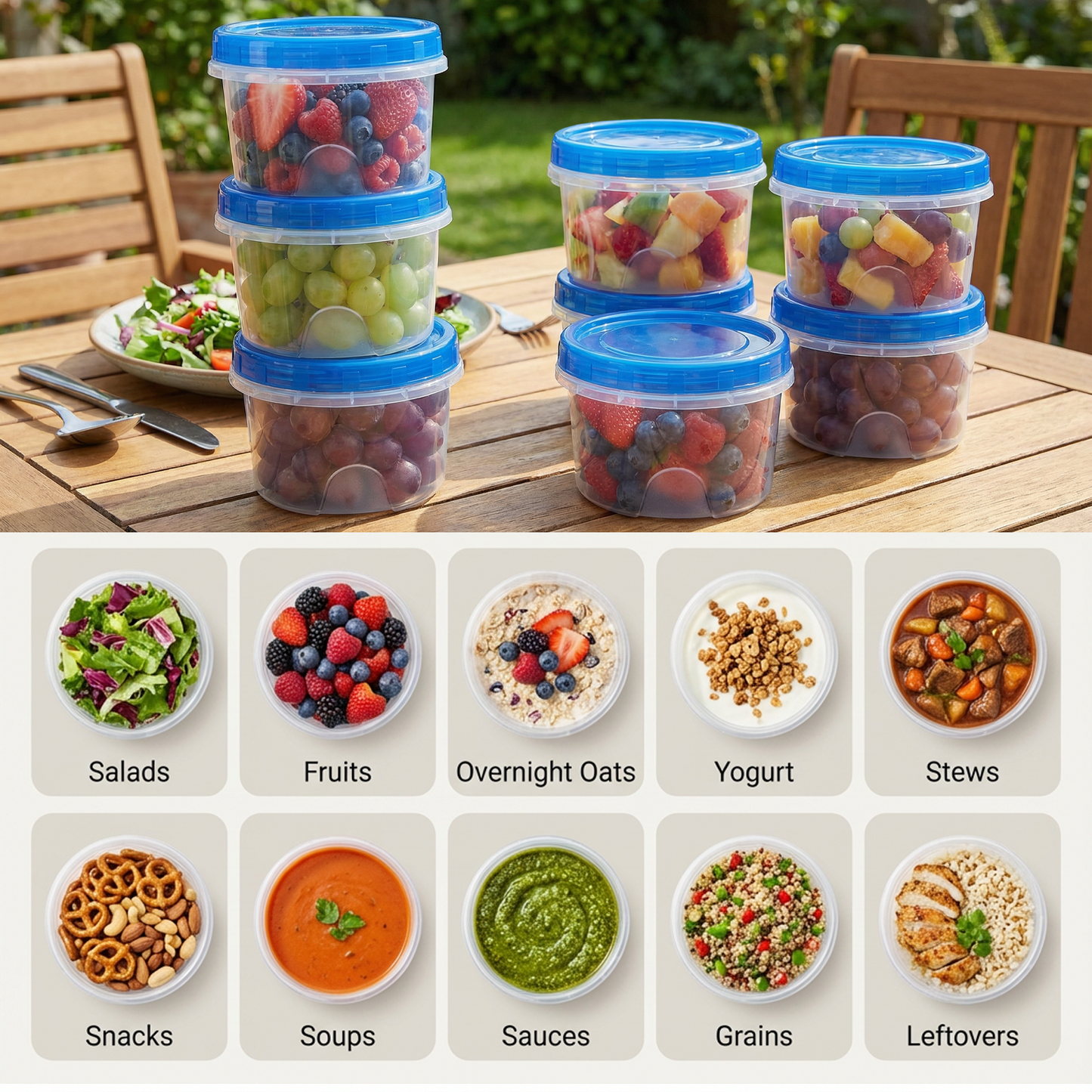 10 Pack 16 oz Freezer Storage Containers with Twist Top Lids, Stackable Reusable Food Containers for Soup, Salad, Oats & Lunch, BPA Free, Microwave & Dishwasher Safe