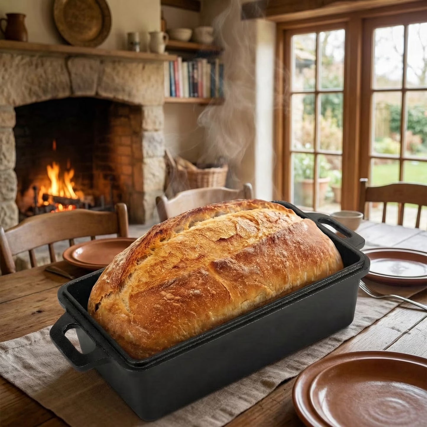 2Pcs Bread Loaf Pan for Homemade Bread, 9x5 inch Cast Iron Loaf Pan with Lid, Dutch Oven for Bread Baking, Sourdough Bread Baking Supplies, Even Heat Bakeware Set