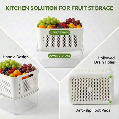 5 Pack Fruit Storage Containers for Fridge with Removable Colander, Leakproof Produce Keeper for Berries, Vegetables & Salad, All-in-One Wash & Store Food Containers, BPA Free