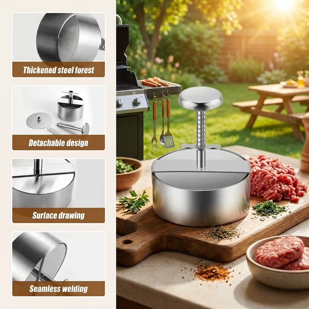 3.9 inch Round Burger Maker Press, Hamburger Press, Adjustable Stainless Steel Burger Patty Press for Kitchen BBQ & Sandwich, Hamburger Patty Press