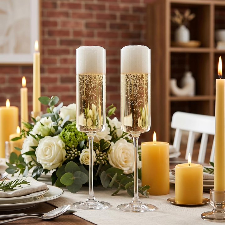 Set of 6 Crystal Champagne Flutes,Hand Blown Crystal Champagne Flutes with Long Stem,6.5 oz Elegant Champagne Flutes Wine Glass Stemware, Gift for Mother's Day,Wedding & Party