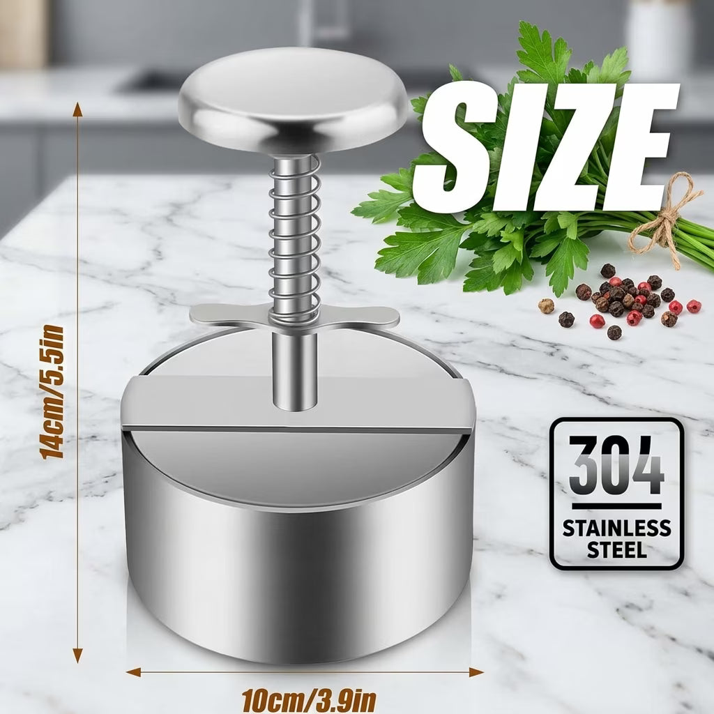 3.9 inch Round Burger Maker Press, Hamburger Press, Adjustable Stainless Steel Burger Patty Press for Kitchen BBQ & Sandwich, Hamburger Patty Press