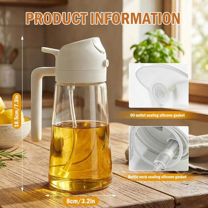 2 Pack Oil Sprayer for Cooking, Refillable Glass Olive Oil & Vinegar Mister with Brush, Portable Kitchen Gadget for Air Fryer, BBQ & Salad, 470ml, Black & White