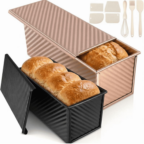1lb & 2.2lb Pullman Bread Pan Set with Covers - Toolkit Included, Square Loaf Molds for Sandwich Bread & Sourdough, Complete Baking