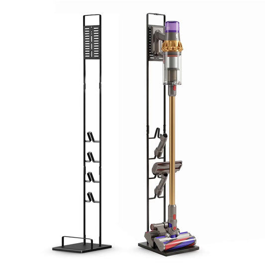 Freestanding Vacuum Organizer Storage Rack for V15 V11 V10 V8 V7 V6 Cordless Vacuums, Metal Vacuum Stand Holder with Accessory Storage, Space Saving No Drilling Floor Stand