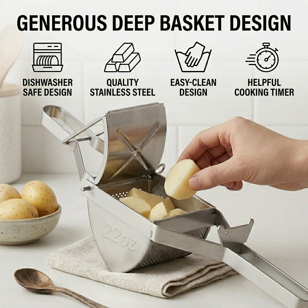 Potato Ricer Stainless Steel, Ricer for Mashed Potatoes Large 22oz, Heavy Duty Potato Masher Stainless Steel for Kitchen Home Cooking Meal Prep, 1 Pack