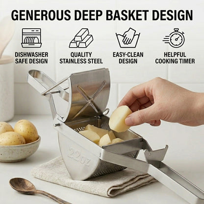 Potato Ricer Stainless Steel, Ricer for Mashed Potatoes Large 22oz, Heavy Duty Potato Masher Stainless Steel for Kitchen Home Cooking Meal Prep, 1 Pack