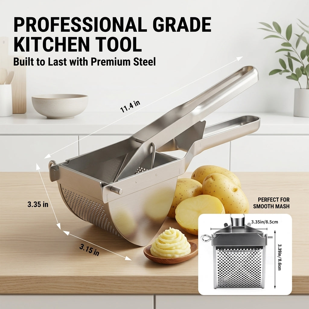 Potato Ricer Stainless Steel, Ricer for Mashed Potatoes Large 22oz, Heavy Duty Potato Masher Stainless Steel for Kitchen Home Cooking Meal Prep, 1 Pack