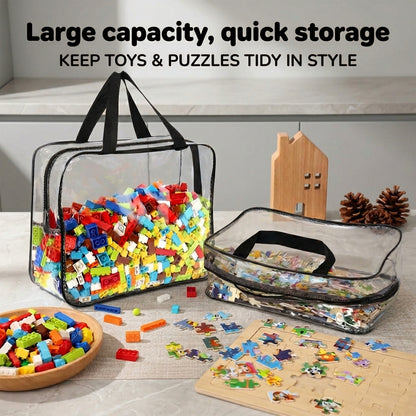 Clear Organizer Bags with Zipper, Clear Storage Bags with Zipper for Toys, Reusable Clear Zipper Pouches and Plastic Storage Bags for Building Blocks Puzzles Toy Storage, 6 Pack