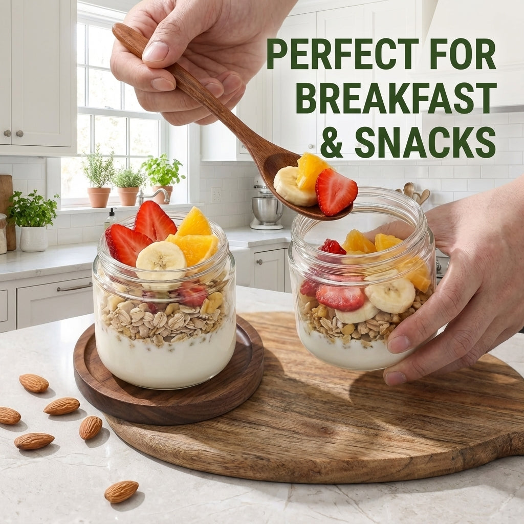 Overnight Oats Containers with Lids Glass, 10 oz Glass Food Storage Jars with Airtight Bamboo Lids, Wide Mouth Overnight Oats Jars for Yogurt Chia Pudding Meal Prep, 4 Pack