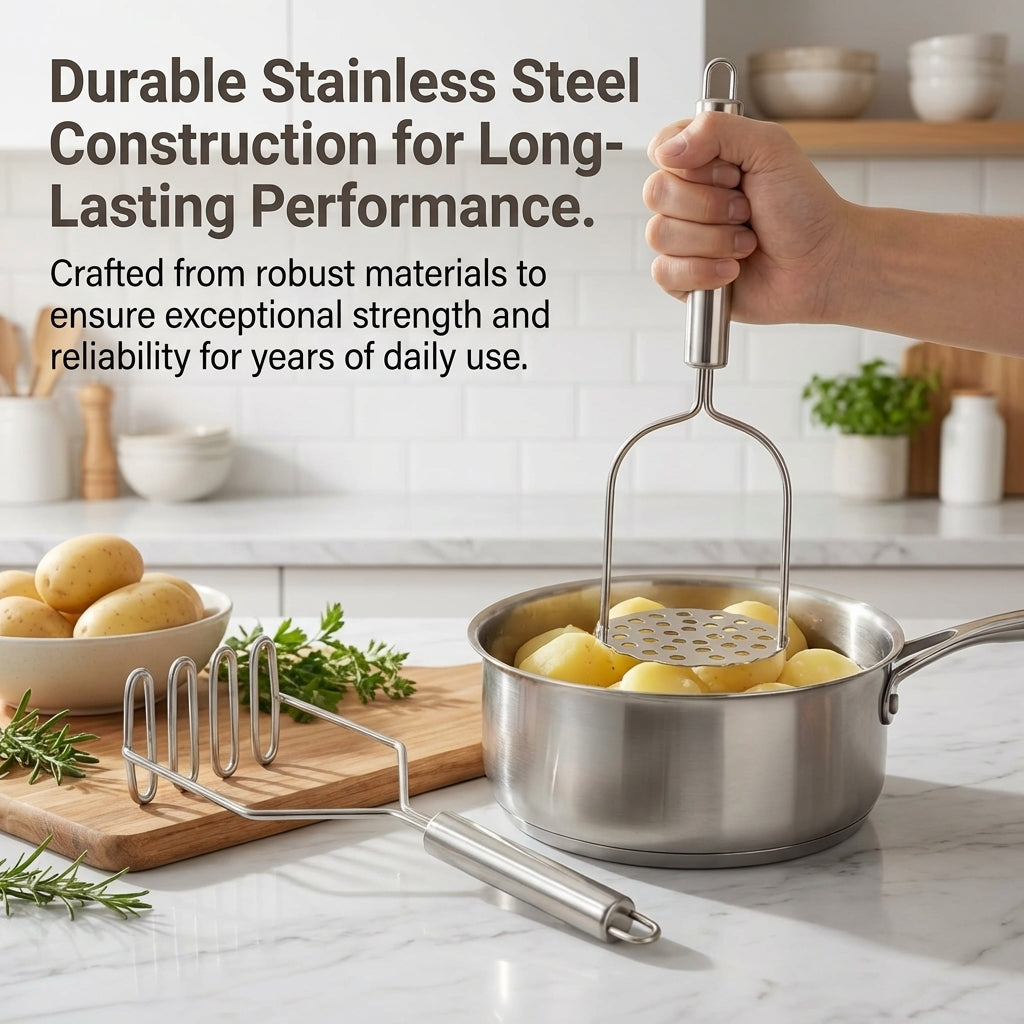 Potato Masher Stainless Steel, Mashed Potato Masher for Kitchen Use, Food Masher and Ricer for Potatoes Vegetables, Heavy Duty Potato Ricer Tool, 2 Pack