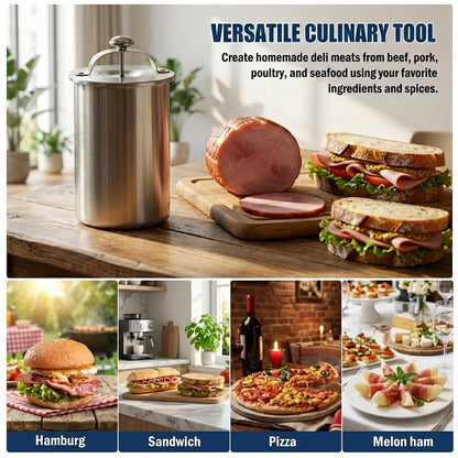 Ham Maker Meat Press Stainless Steel, Deli Meat Press and Lunch Meat Maker, Meat Press Mold for Deli Meats with Thermometer, Meat Press for Homemade Sandwich Prep, 1 Set