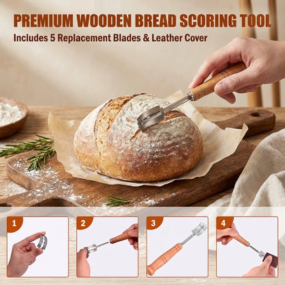 Sourdough Starter Kit, Sourdough Bread Baking Supplies with Banneton Bread Proofing Basket, Dough Whisk, Bread Lame and Silicone Bread Sling, Sourdough Tools Baking Kit, 28 PCS