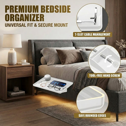Clip On Bedside Table for Bunk Bed, Bedside Shelf for Dorm Bed and Top Bunk Storage, Floating Dorm Bed Side Table and Bunk Bed Shelf, 1 Pack, White