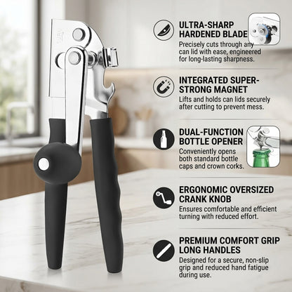 Manual Can Opener Stainless Steel, Hand Held Can Opener Smooth Edge for Kitchen Use, Heavy Duty Swing Away Can Opener with Bottle Opener, 1 Pack