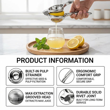 Lemon Squeezer Stainless Steel, Manual Citrus Press Lemon Lime Squeezer,Metal Lemon Squeezer,Lemon Lime Orange for Kitchen Home Bar, 1 Pack