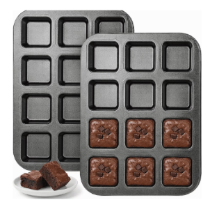 2-Pack Square Brownie Pan Set - 12-Cavity Nonstick Mini Baking Molds for Individual Brownies, Cupcakes & Mini Cakes, Carbon Steel Muffin Tin with Crispy-Edge Results