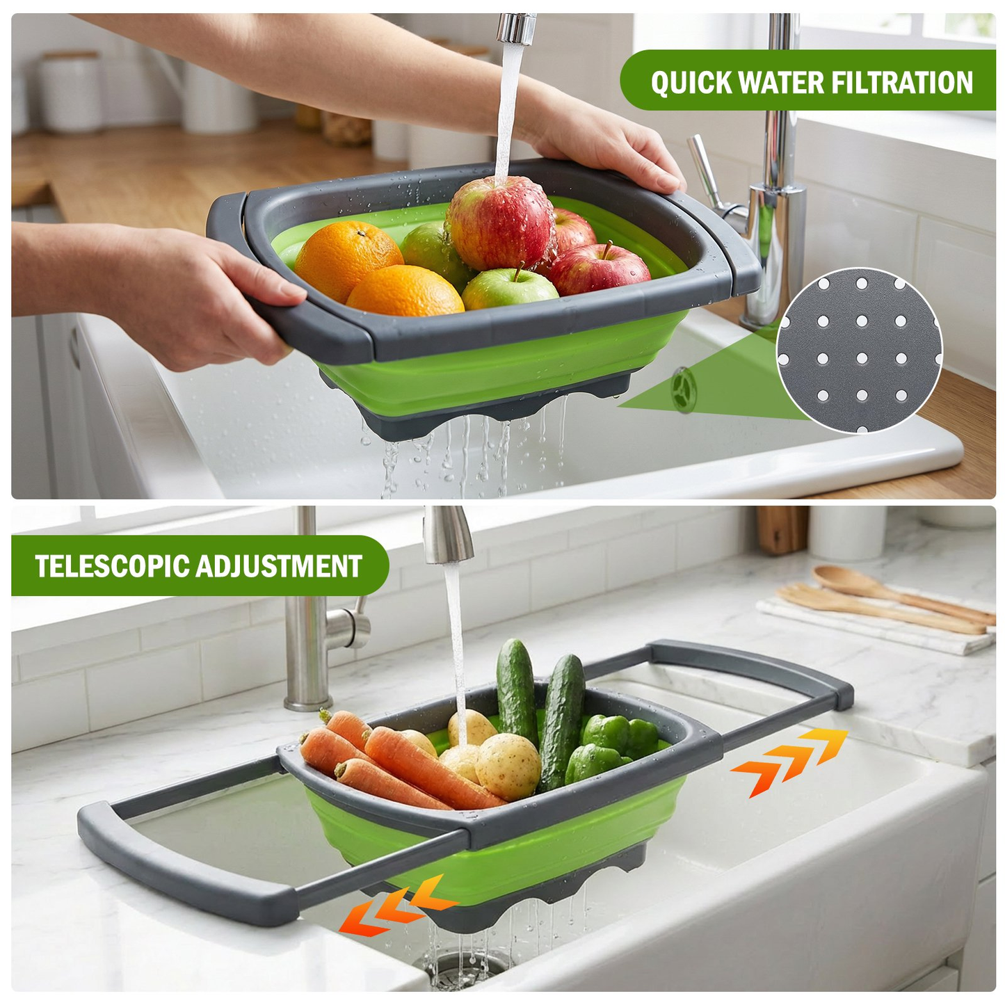 Collapsible Colander Strainer, 6 Quart Over the Sink with Handles