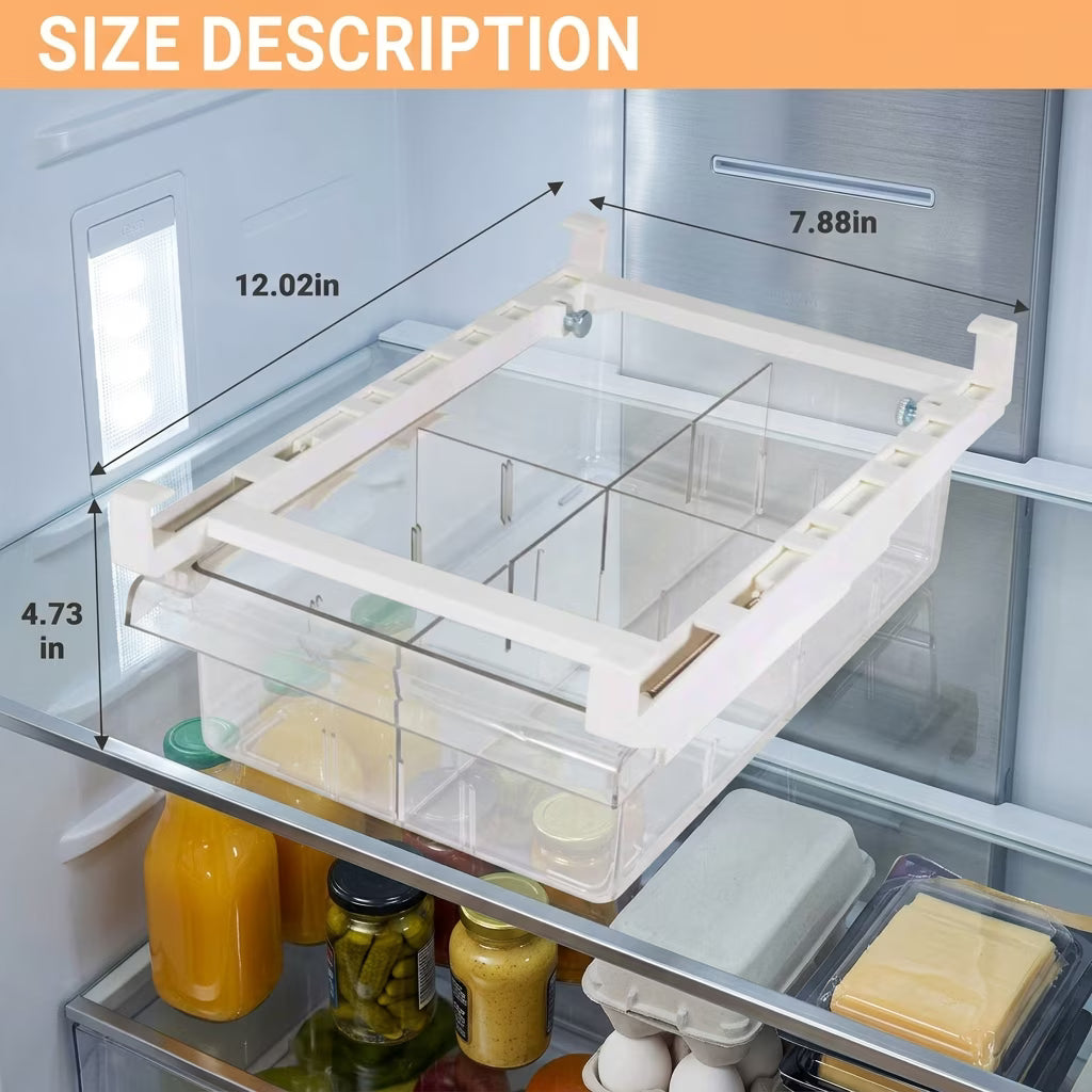 Extra-Deep Fridge Drawer Organizer, Clear Undershelf Refrigerator Organizers and Storage, Sturdy Fridge Drawer for Refrigerators Under 0.6"