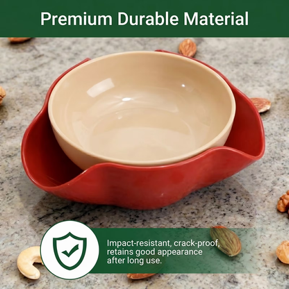 2-in-1 Nut Serving Bowl with Hidden Shell Catcher, 8.3" Pistachio Bowl Tray for Sunflower Seeds Edamame and Cherries, Built-in Waste Holder Design - Red