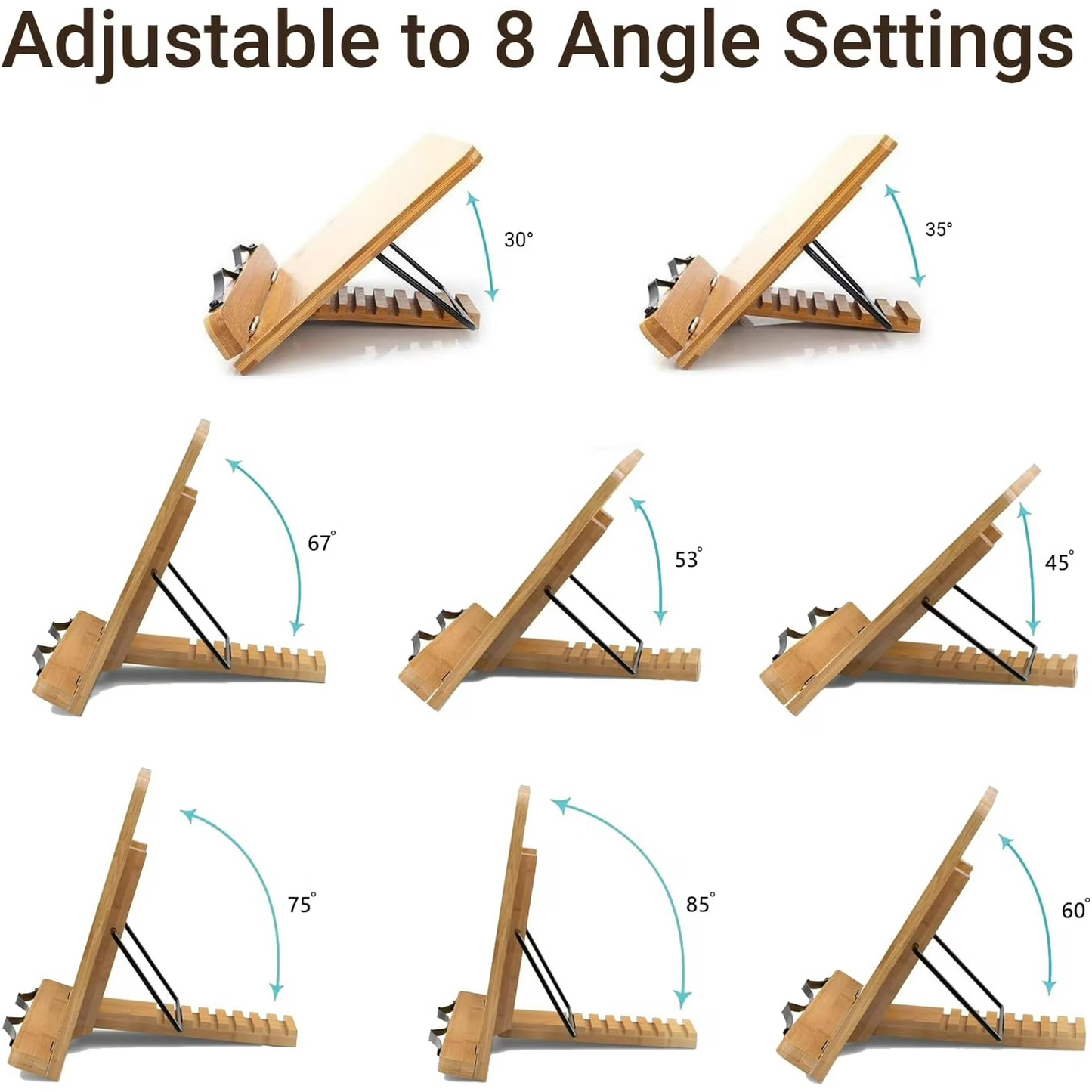 Large Bamboo Book Stand, 11'' x 15'' Portable Stable Adjustable Height Reading Book Holder for Cookbook, Sheet Music, Bible, Textbook and Tablet