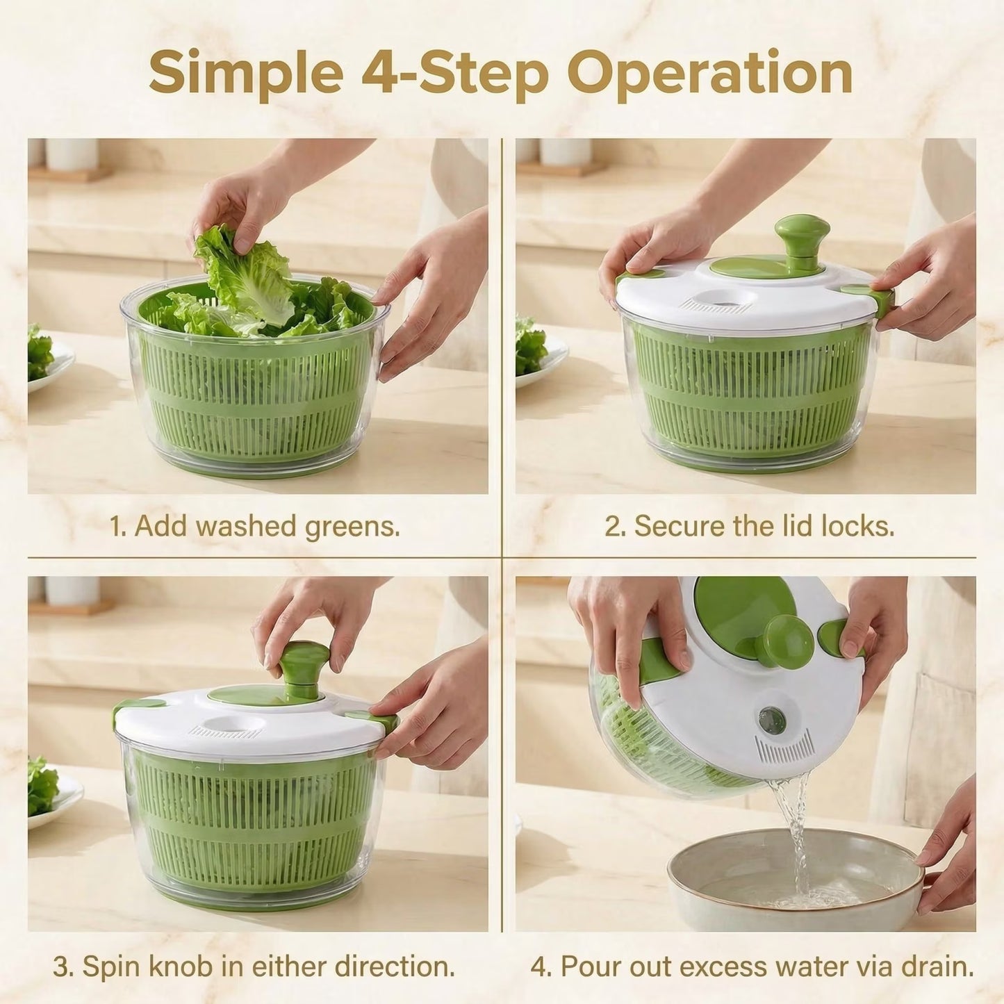 5-Quart Family Salad Spinner with Removable Colander - Multi-Use Vegetable Washer & Dryer, Dishwasher-Safe Lettuce Crisper with Pour Spout