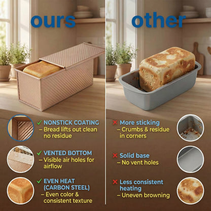 2.2lb Pullman Bread Loaf Pan with Lid - 13x4 Inch Professional Nonstick Bread Baking Mold for Homemade Sandwich & Artisan Sourdough, Heavy-Duty Gold Carbon Steel Toast Box