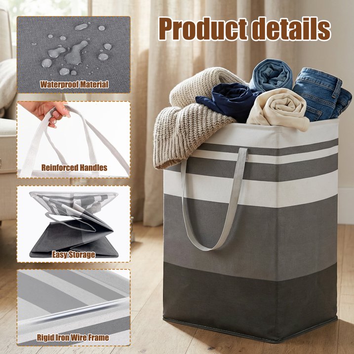 2 Pack Extra Large Laundry Basket, Waterproof & Collapsible Laundry Hamper with Heavy-Duty Handles, Freestanding Hamper for Clothes, Toys, Towels in Home Dorm