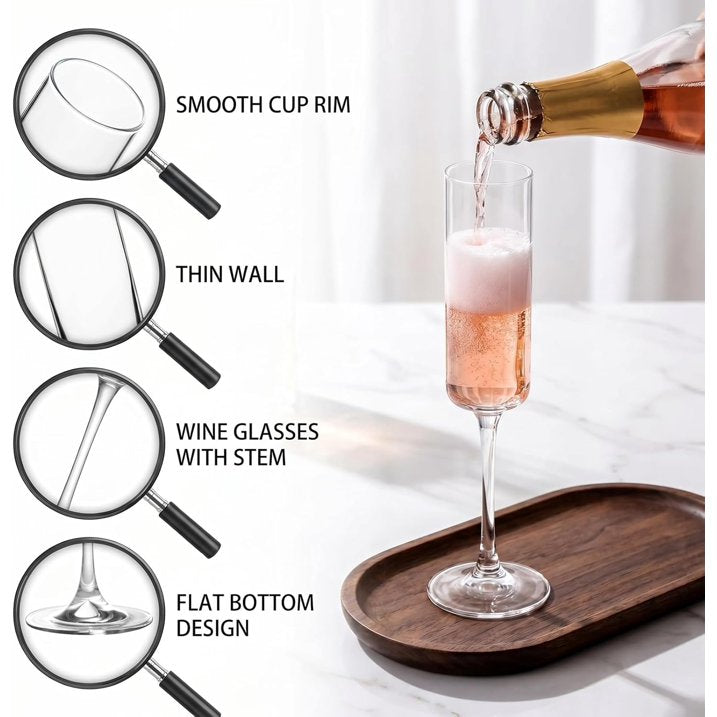 Set of 6 Crystal Champagne Flutes,Hand Blown Crystal Champagne Flutes with Long Stem,6.5 oz Elegant Champagne Flutes Wine Glass Stemware, Gift for Mother's Day,Wedding & Party