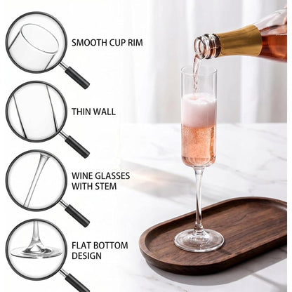 Set of 6 Crystal Champagne Flutes,Hand Blown Crystal Champagne Flutes with Long Stem,6.5 oz Elegant Champagne Flutes Wine Glass Stemware, Gift for Mother's Day,Wedding & Party
