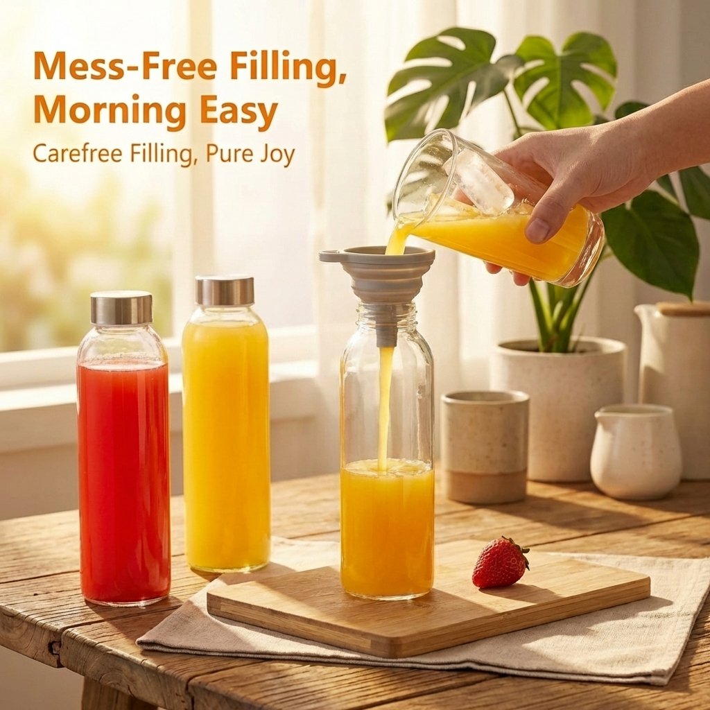 6 PCS 18oz Clear Glass Bottles with Lids,Airtight Glass Drinking Bottles with Leak-Resistant Caps & Anti-Slip Bottom,Reusable Leakproof Juice Bottles for Refrigerator