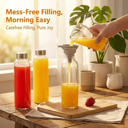 6 PCS 18oz Clear Glass Bottles with Lids,Airtight Glass Drinking Bottles with Leak-Resistant Caps & Anti-Slip Bottom,Reusable Leakproof Juice Bottles for Refrigerator