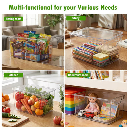 4-Pack Clear Storage Bins with Lids, Stackable Plastic Organizer Bins for Pantry, Fridge, Freezer, Cabinet