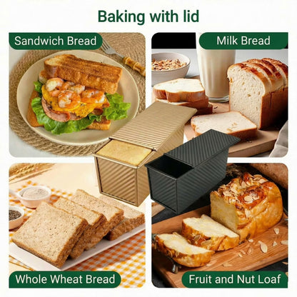 1lb & 2.2lb Pullman Bread Pan Set with Covers - Toolkit Included, Square Loaf Molds for Sandwich Bread & Sourdough, Complete Baking