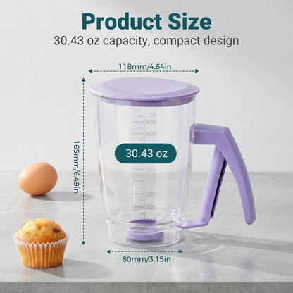 Squeeze-Handle Pancake Batter Dispenser with Measurement Scale - 4-Cup Portion Control Tool for Waffles, Cupcakes & Crepes, Easy-Clean Baking Accessory