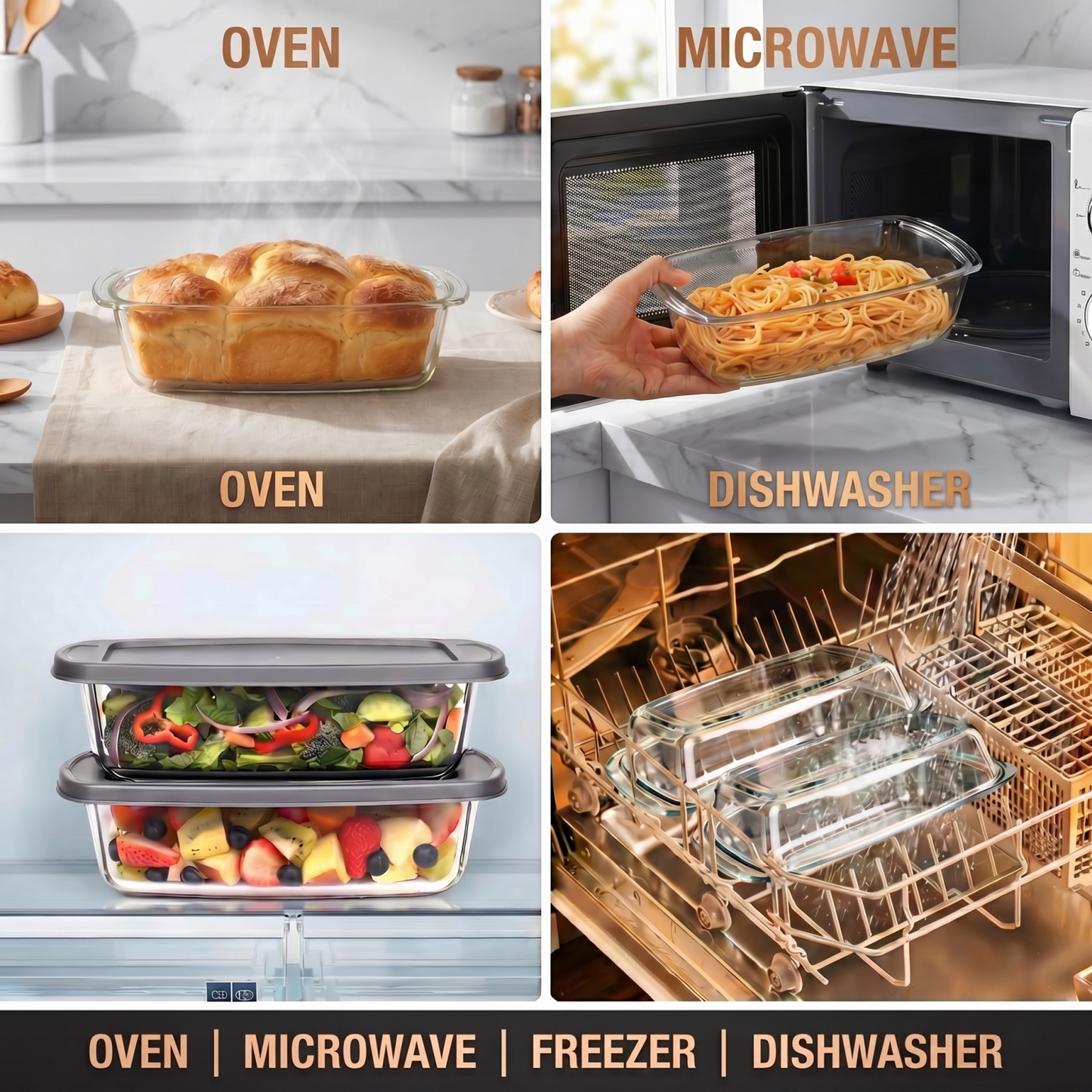 2-Pack Glass Loaf Pans with Lids – 1.9QT Deep, Wide Handles, Oven-to-Fridge, Clear