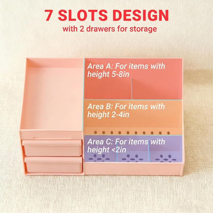 Pink Makeup Organizer with Drawers, Large Capacity Cosmetic Storage for Vanity or Bathroom Countertop, Multi-Compartment Organizer for Skincare, Lipstick & Palettes, 1 Pack
