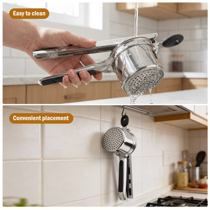 LYLHZRMDGC 15oz Stainless Steel Potato Ricer – Heavy Duty with 4 Interchangeable Discs, Ergonomic Handle