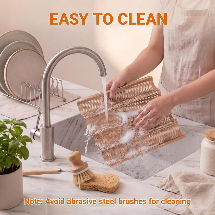 2 Pack Baguette Baking Pan, 4 Loaf Perforated Nonstick French Bread Pan with Proofing Cloth, for Sourdough & Italian Bread, Crisp Crust Bakeware, 15" x 13"