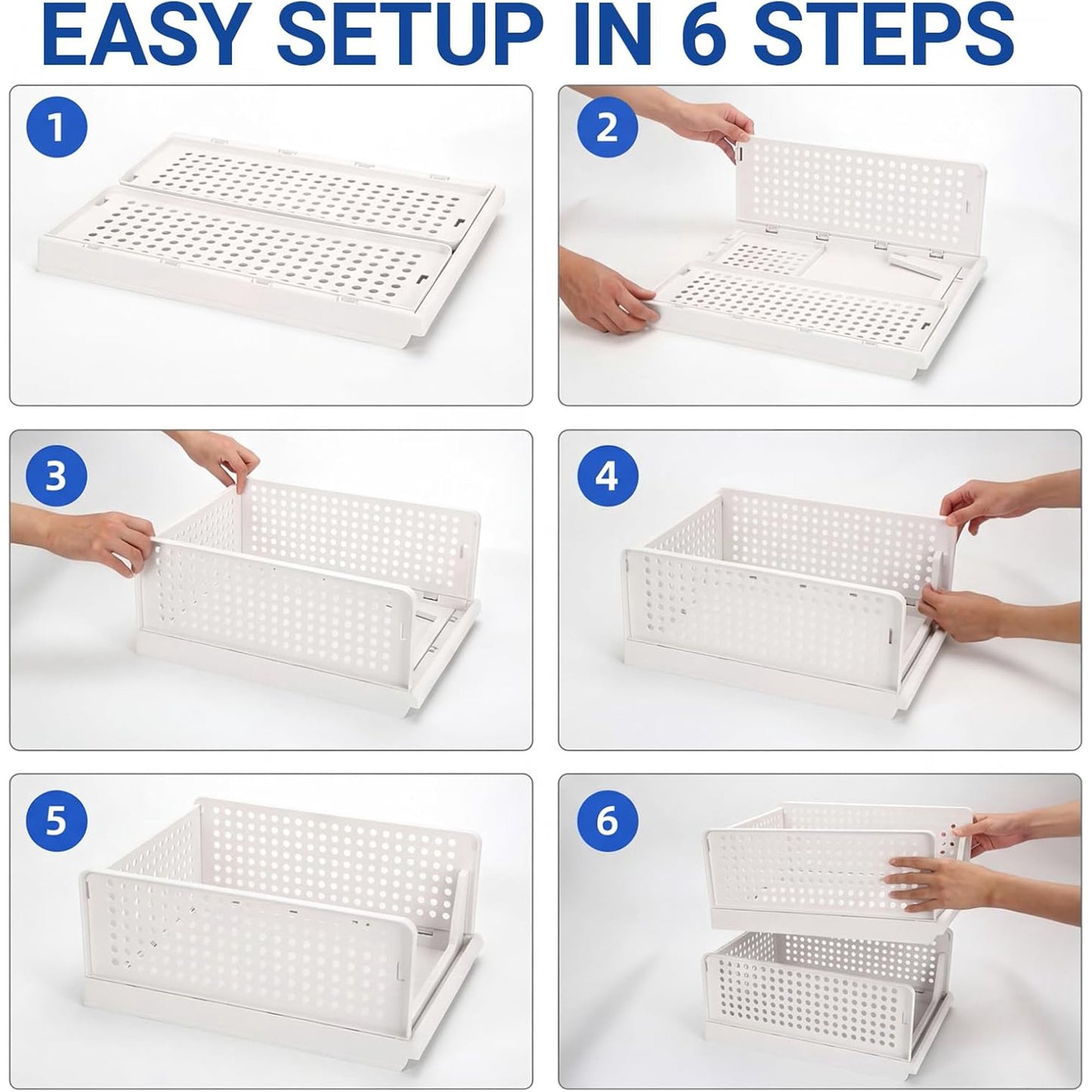 5 Packs Stackable Closet Organizer Bins, Foldable Plastic Storage Baskets, Waterproof Storage Containers for Drawer, Wardrobe, Bathroom, Living Room & Office, Space Saving Design