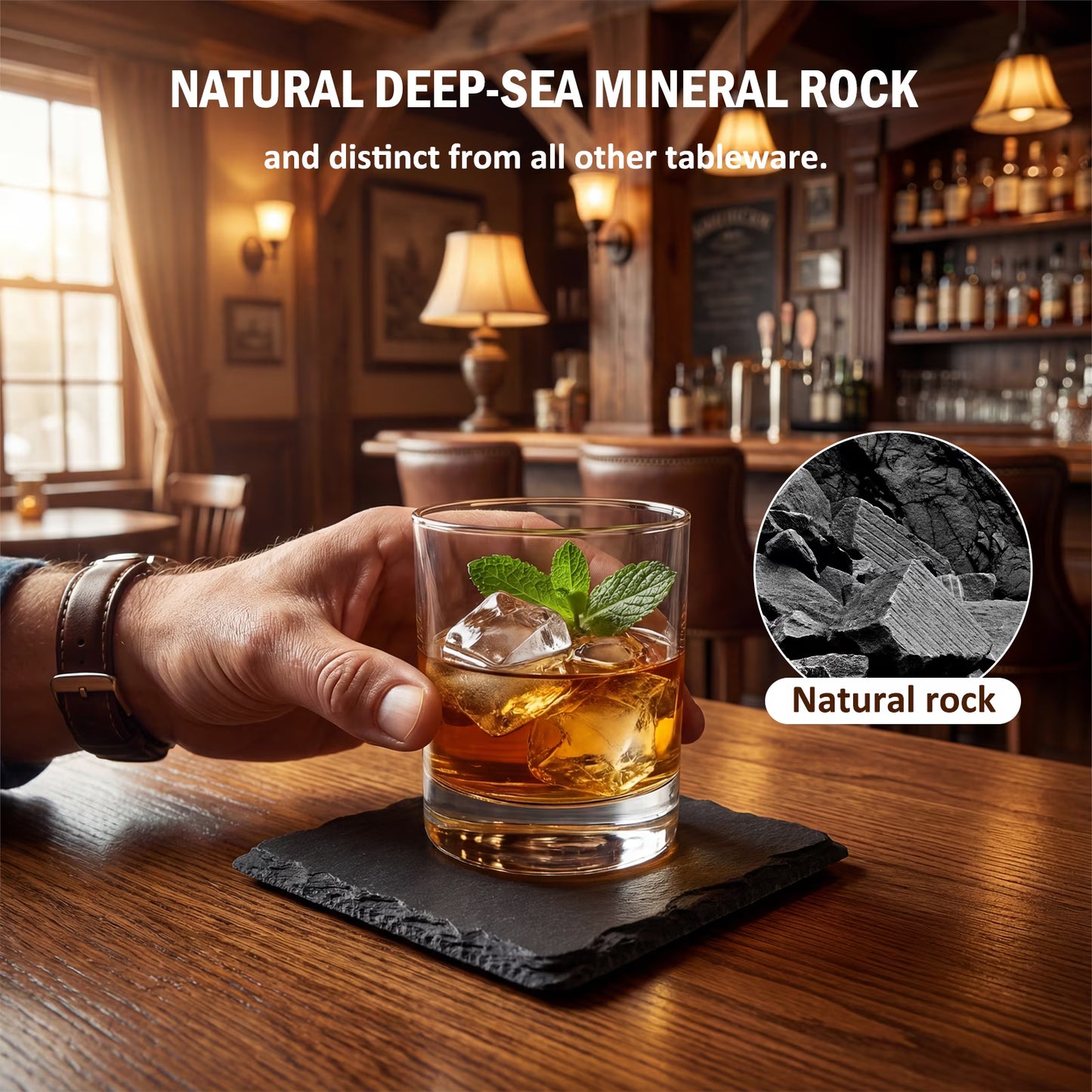 24Pack 4" Square Slate Coasters for Laser Engraving, Natural Black Stone Drink Coasters with Non-Slip Protective Pads for Coffee Table, DIY Craft