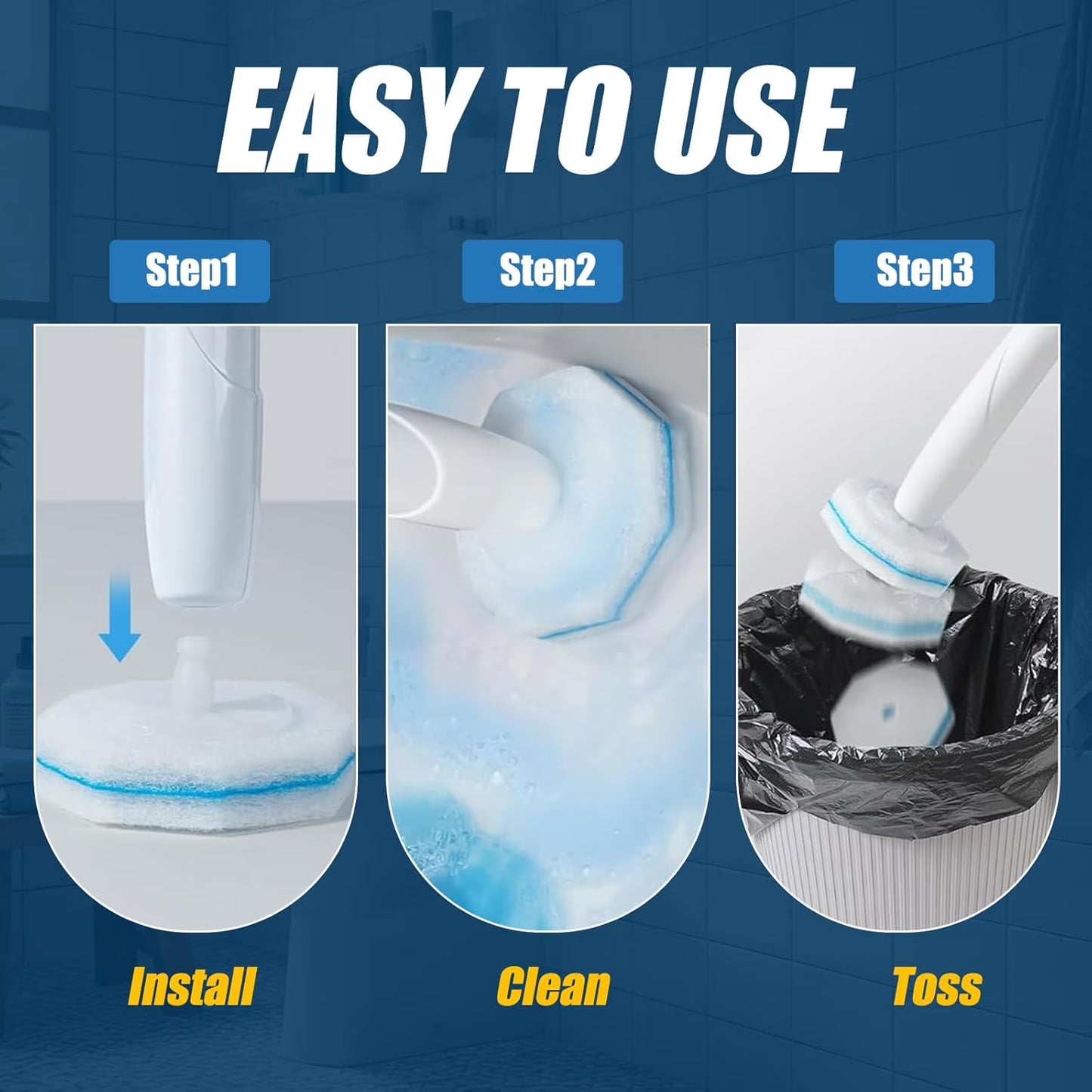 50PC Toilet Bowl Wand Refills, Replacement Heads for Bathroom Washroom Cleaning Pads, Disposable Toilet Brush Refills, Ocean Fresh Blue