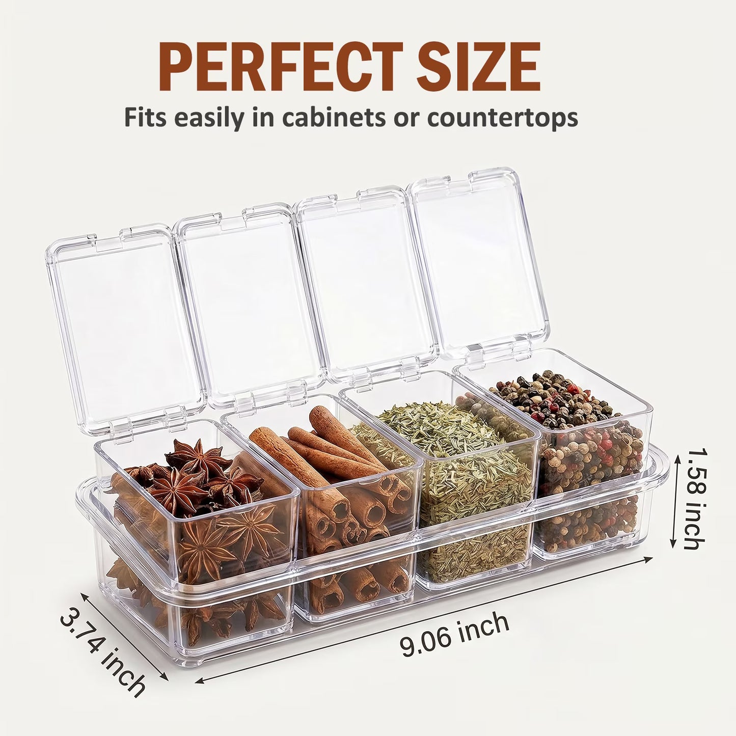 4PCS Clear Condiment Containers with Lids, Condiment Caddy with Spoon & Cover, Acrylic Seasoning Box Set, Ideal Seasoning Organizer for Toppings, Salt, Sugar